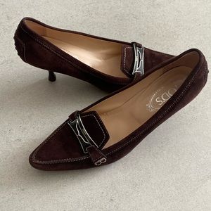 Tod’s Suede Kitten Heel Loafer Pumps Shoes 8 Italy